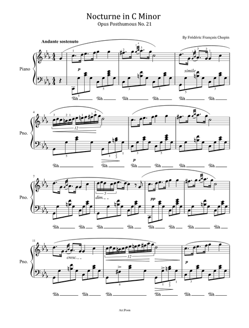 Chopin - Nocturne in C Minor - Opus Posthumous No. 21 - Original With Fingered (Arr. poon) - Frédéric François Chopin (Piano Solo)