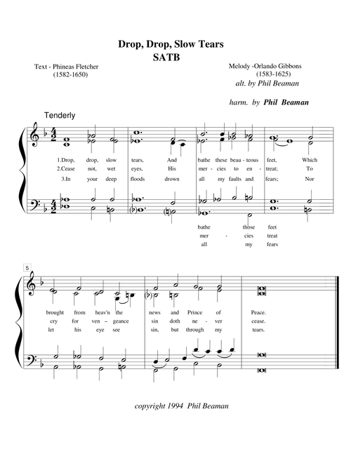 Drop, Drop, Slow Tears - SATB (Arr. Phil Beaman) - Orlando Gibbons (Choral, SATB)