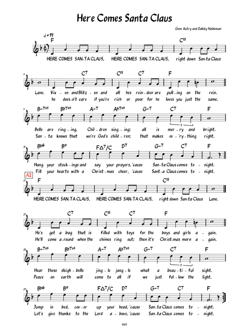 Here Comes Santa Claus (Lead sheet with lyrics )