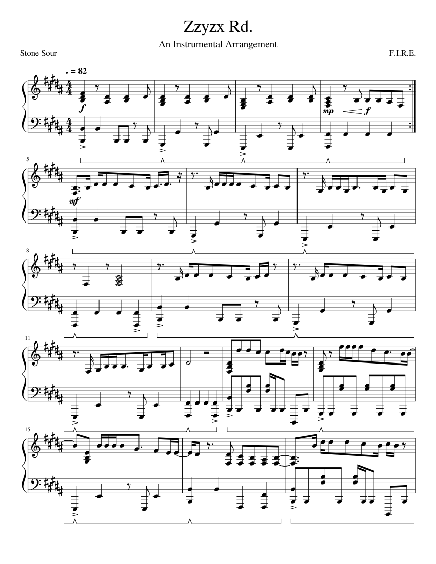 Zzyzx Rd. - Stone Sour Sheet Music for Piano (Solo
