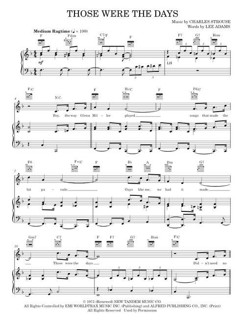Those Were The Days - Charles Strouse, TV Theme Song (Piano-Vocal-Guitar)