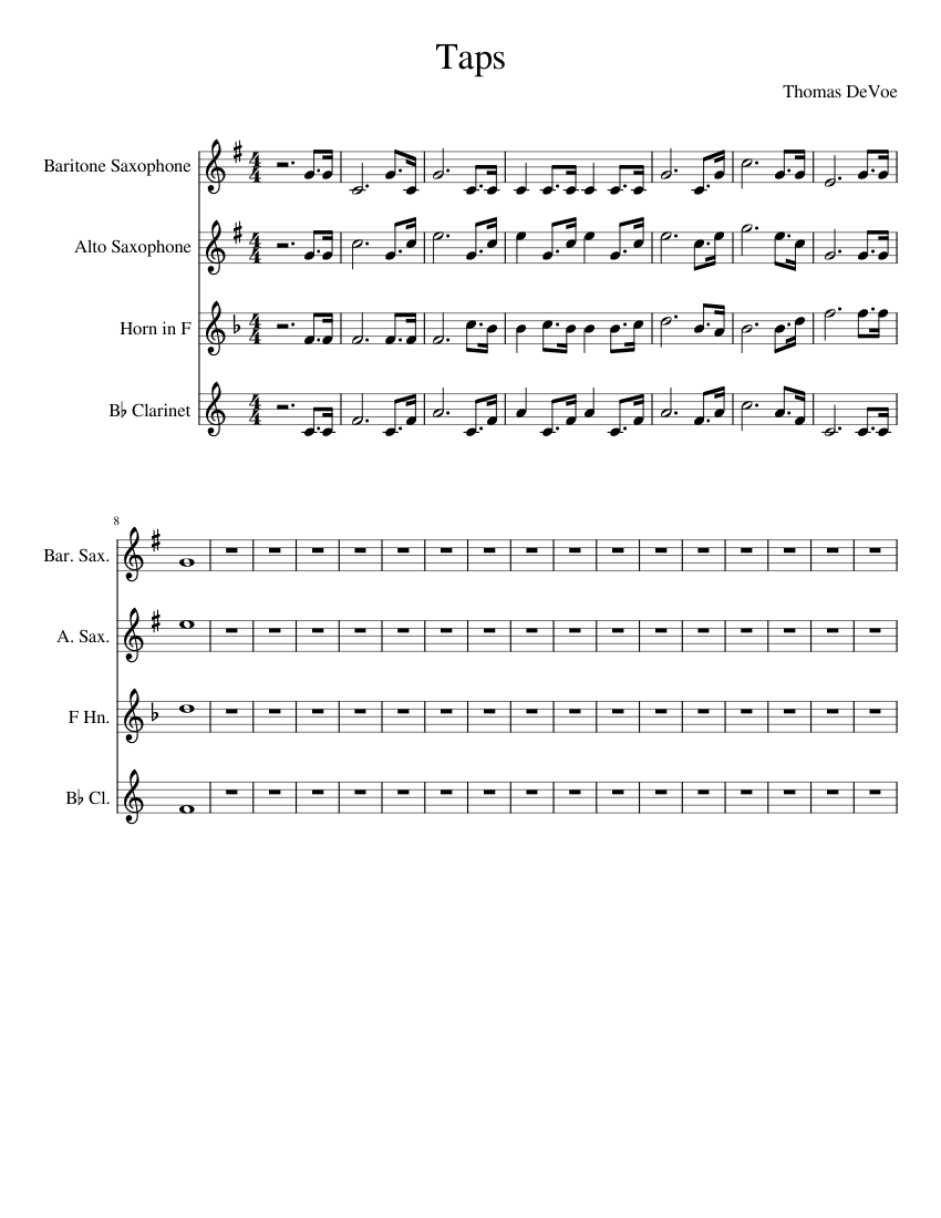 Taps Sheet Music for Clarinet in b-flat, Saxophone alto, Saxophone ...