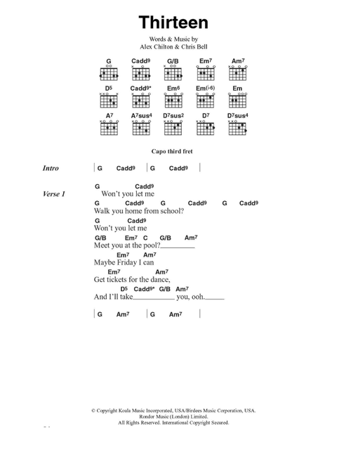 Thirteen - Big Star (Guitar Chords-Lyrics)
