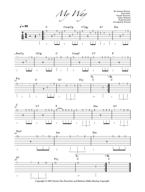 My Way (Arr. Lkmusic) - Elvis Presley (Guitar Tab)