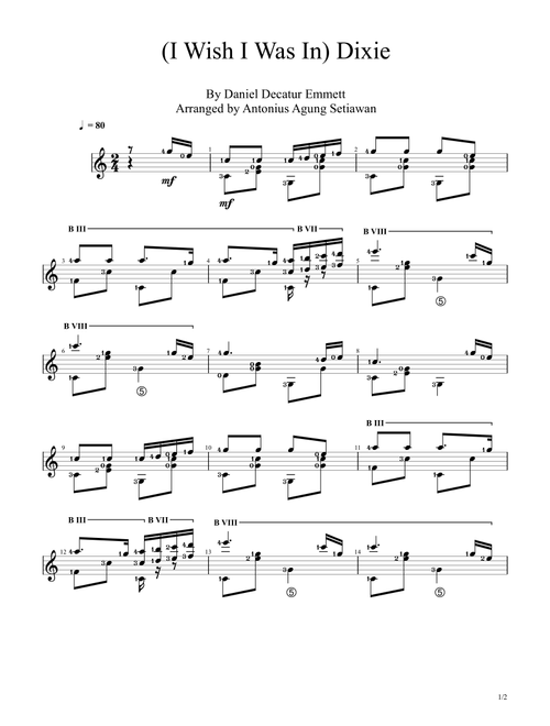 I Wish I Was In Dixie (Arr. Antonius Agung Setiawan) - Daniel Decatur Emmett (Solo Guitar)