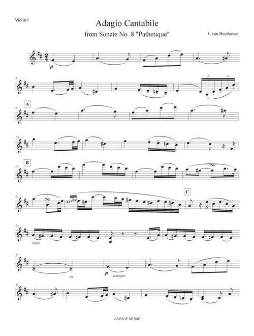 Adagio Cantabile from Sonate No. 8 "Pathetique" op. 13 (Arr. AZSAP MUSiC) - Ludwig van Beethoven (Violin Duet)