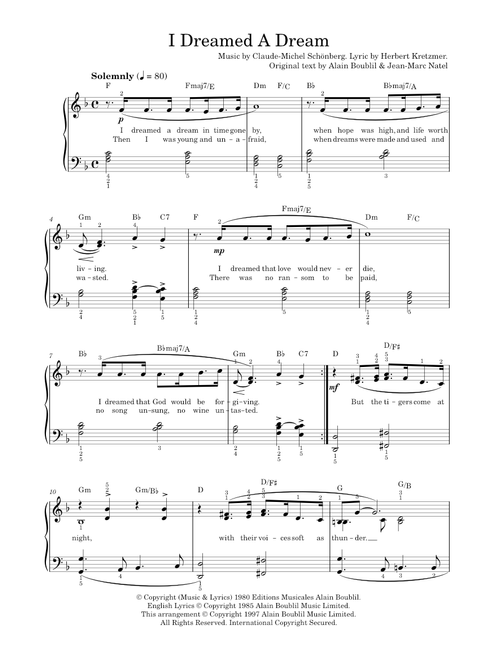 I Dreamed A Dream (from Les Miserables) - Alain Boublil (Piano Solo)