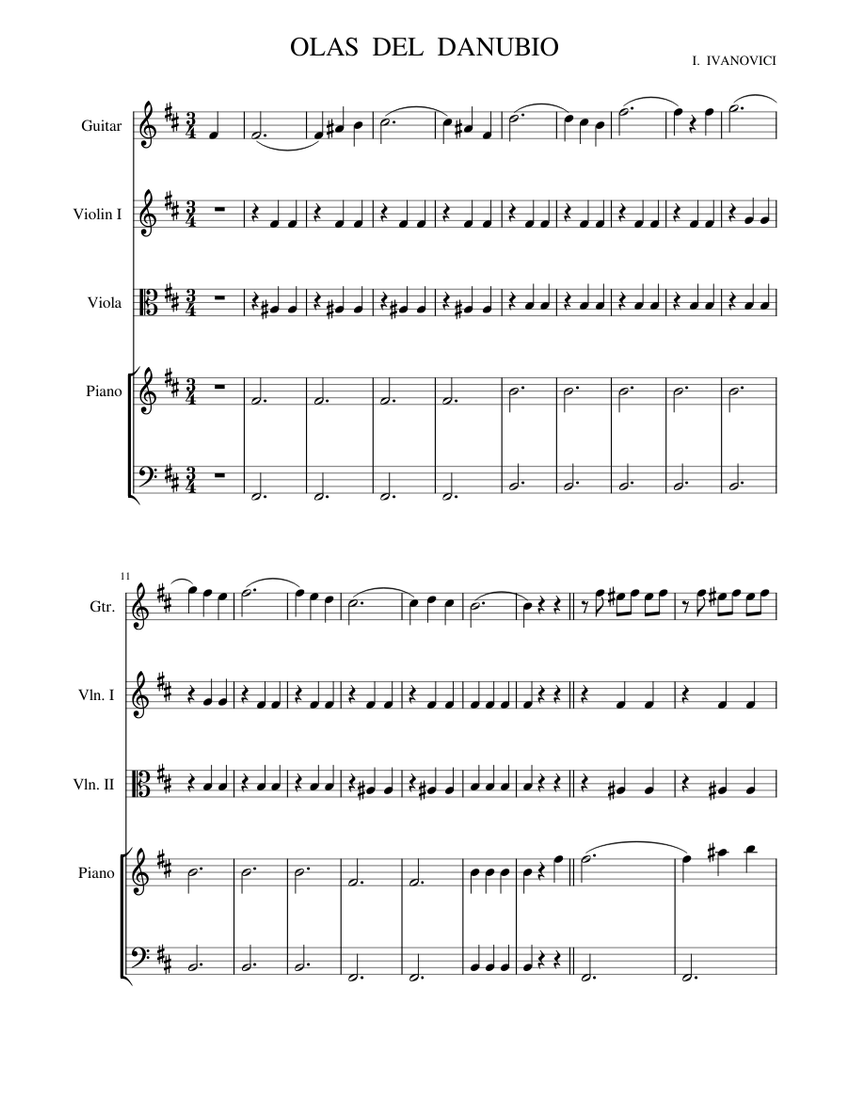 Detenerse Aislante Preferencia OLAS DEL DANUBIO Sheet music for Piano, Violin, Viola, Guitar (String  Orchestra) | Musescore.com