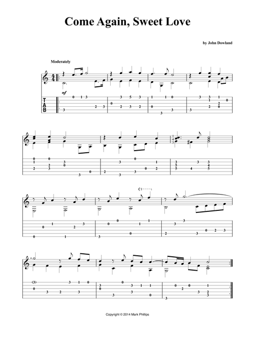 Come Again, Sweet Love (Arr. Mark Phillips) - John Dowland (Guitar Tab)