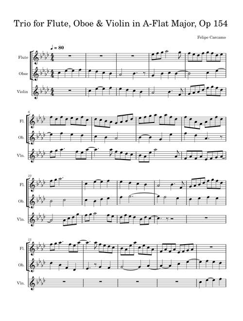 Trio for Flute, Oboe & Violin in A-Flat Major, Op. 154 by Felipe Carcamo