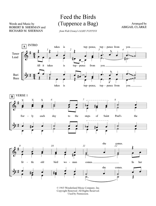 Feed The Birds (tuppence A Bag) (Arr. Abigail Clarke) - Richard M. Sherman, Robert B. Sherman (Choral, SSAA)
