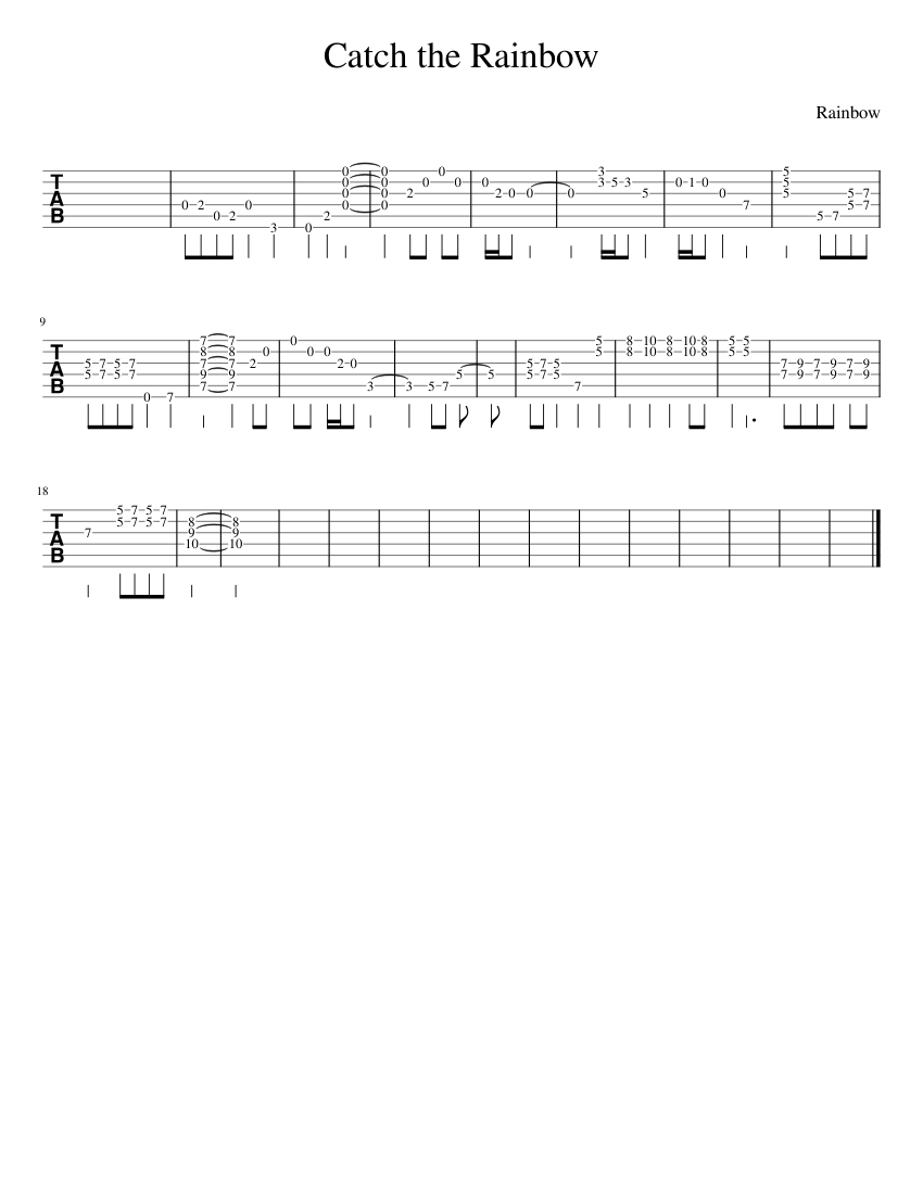 Catch the Rainbow - Rainbow Sheet Music and Tab for Guitar (Solo