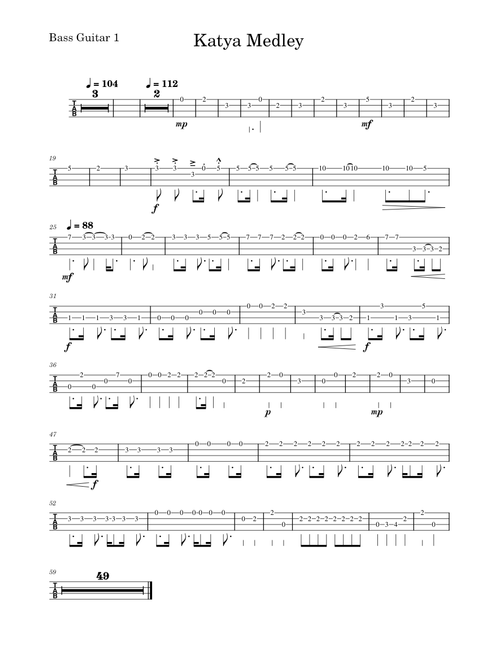 Anime Medley – Various Artists Katya Medley-Bass Guitar tab