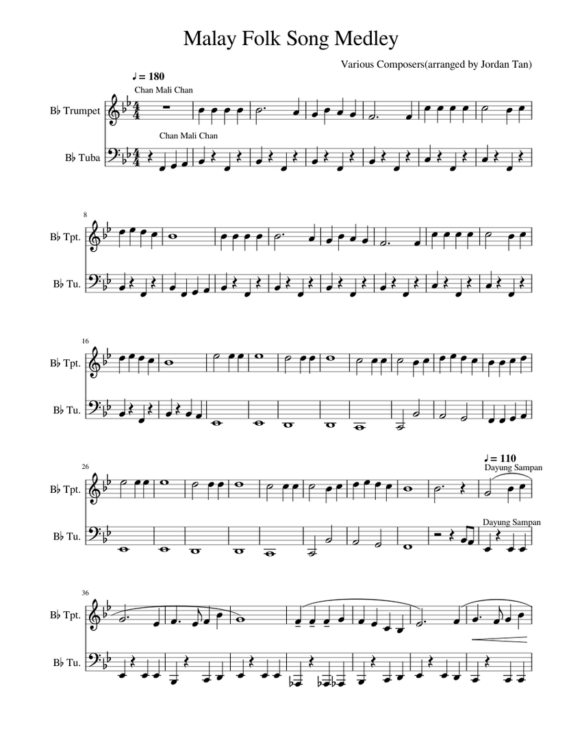 Malay Folk Song Medley Sheet music for Tuba, Trumpet other (Brass Duet