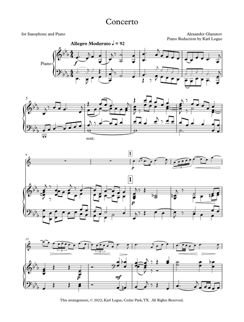 Concerto in Eb for Saxophone (Arr. Karl Logue) - Alexander Glazunov (Alto Sax and Piano)