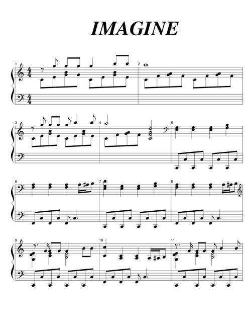 Imagine (Arr. Unknown) - John Lennon And The Plastic Ono Band (Easy Piano)