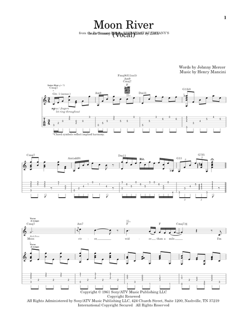 Moon River - Tommy Emmanuel, Andy Williams, Henry Mancini (Guitar Tab)