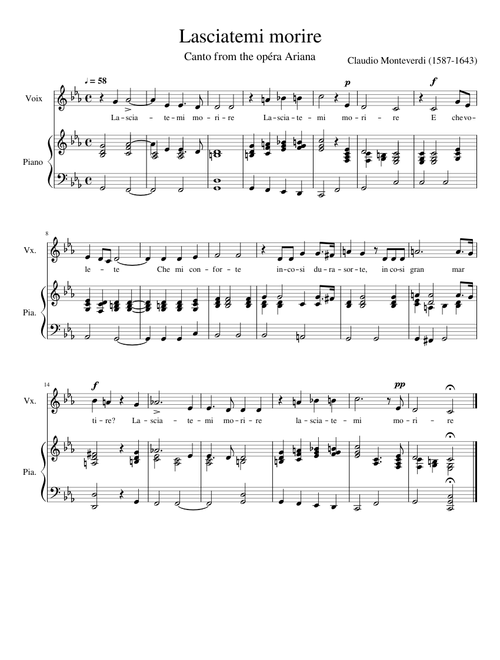Lasciatemi morire - Medium Low Voice