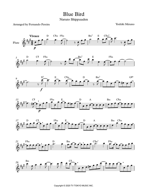 Ikimono Gakari's Blue Bird (Arr. Fernando Pereira) - Ikimonogakari (Flute Solo)