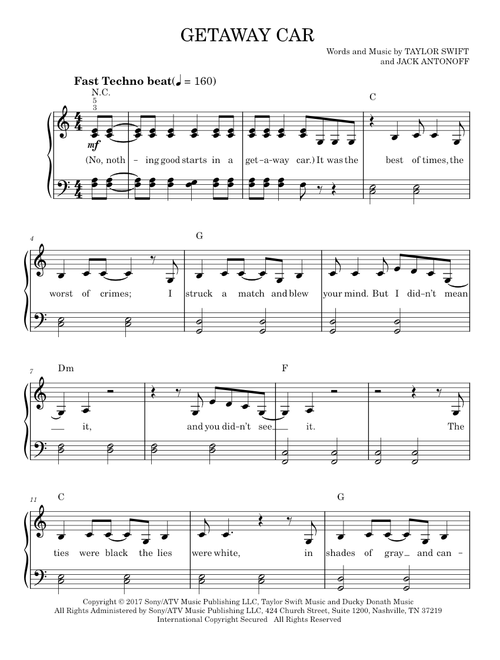 Getaway car - Taylor Swift (Easy Piano)