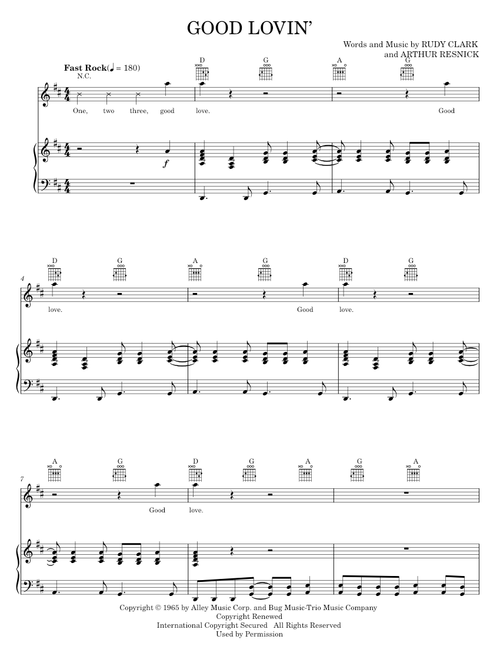Good lovin - The Young Rascals (Piano-Vocal-Guitar)