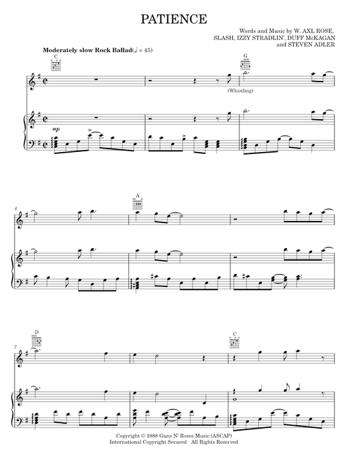 Patience - Guns N' Roses (Piano-Vocal-Guitar)