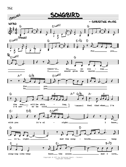 Songbird - Fleetwood Mac (Real Book - Melody-Chords-Lyrics)