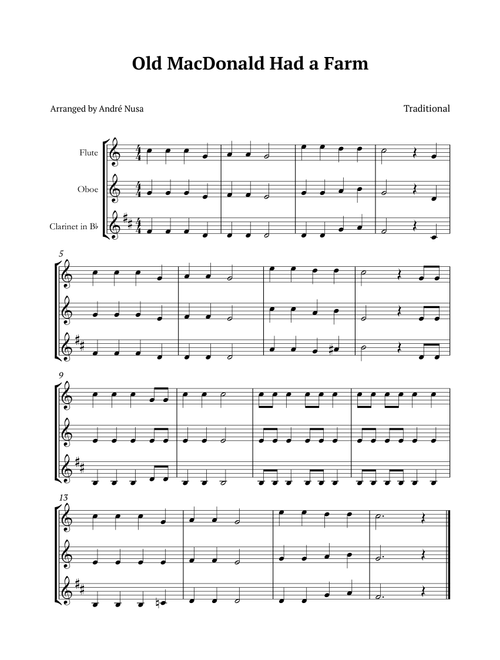 Old MacDonald Had a Farm (Arr. André Nusa) - Traditional (Woodwind Ensemble)