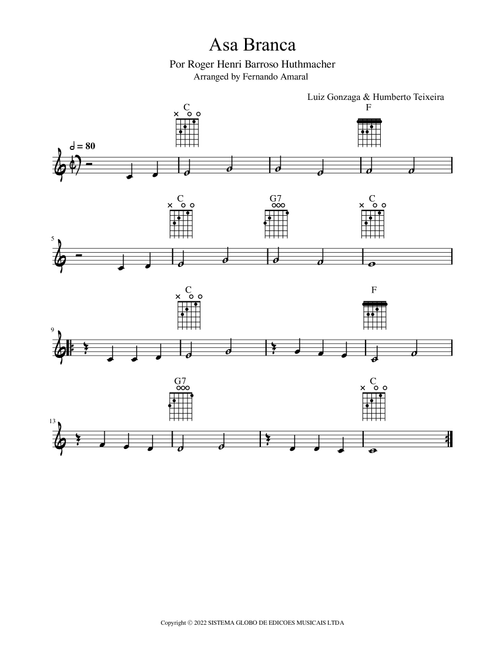 Asa Branca (Arr. Fernando Amaral) - Roger Henri Barroso Huthmacher (Piano-Vocal-Guitar (Piano Accompaniment))