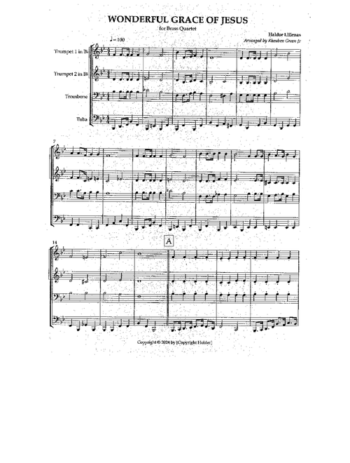 WONDERFUL GRACE OF JESUS (Arr. RHEUBEN GREEN JR) - Haldor Lillenas (Brass Ensemble)