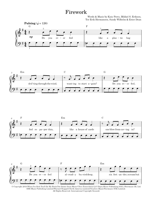 Firework - Katy Perry (Easy Piano) sheet music arranged by Hal Leonard