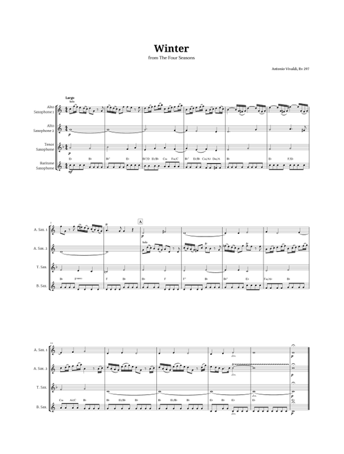 Largo from Winter by Vivaldi for Sax AATB Quartet with Chords (Arr. Langanho) - Antonio Vivaldi (Woodwind Ensemble)
