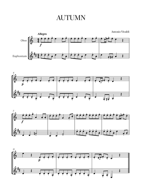 Antonio Vivaldi - Autumn (Allegro) for Oboe and Euphonium (Arr. Cadenza Editions) (Instrumental Duet)