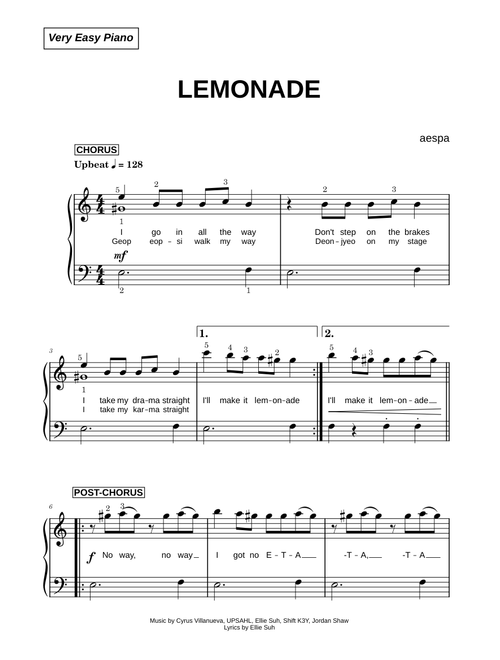 LEMONADE - aespa (Very Easy Piano)