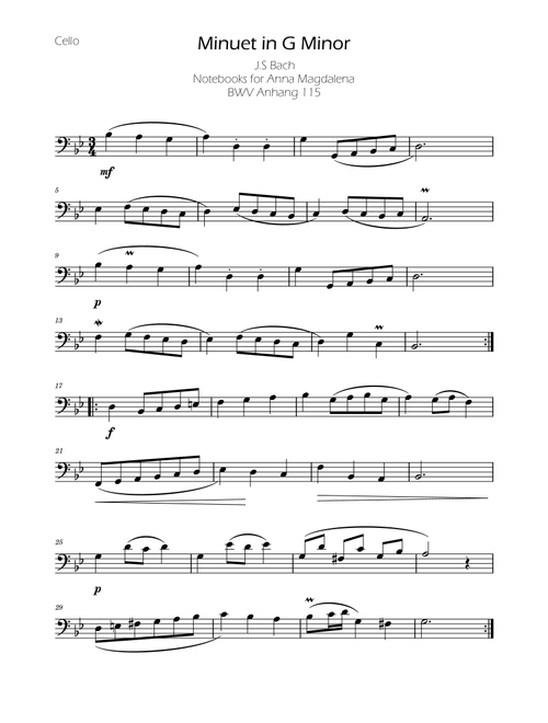 Minuet in G minor BWV Anh. 115 - Bach - Cello (Arr. Ygor Nunes) - Johann Sebastian Bach (Cello Solo)