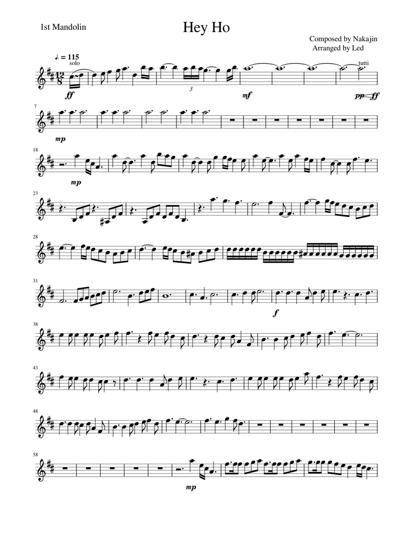 Hey Ho 1st Sheet music for Mandolin (Solo)