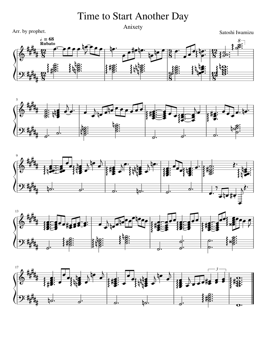 Time to Start Another Day - iwamizu Sheet Music for Piano