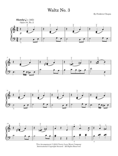 Waltz Op. 34, No. 2 - Frederic Chopin (Easy Piano)