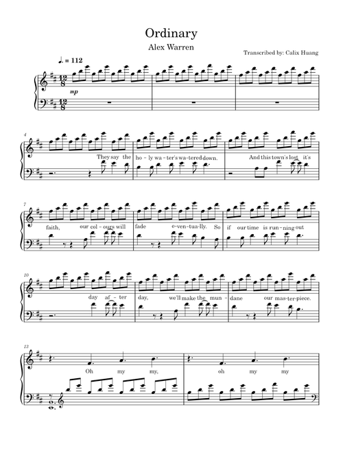 Ordinary - Alex Warren sheet music arranged by .cax for Solo