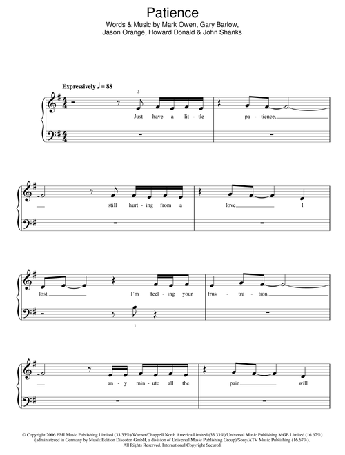 Patience - Take That (Easy Piano)