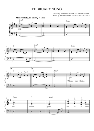 Play Official version of February song Sheet Music by Josh Groban for ...