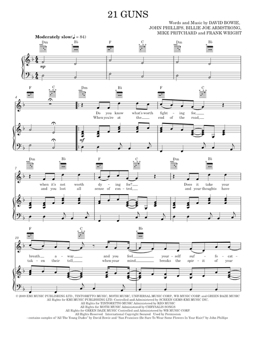 21 guns - Green Day (Piano-Vocal-Guitar)
