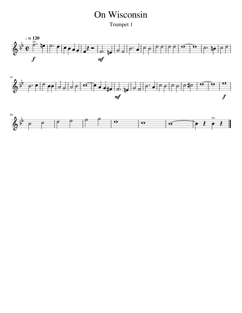 On Wisconsin Trumpet 1 Sheet music for Trumpet in bflat (Marching Band