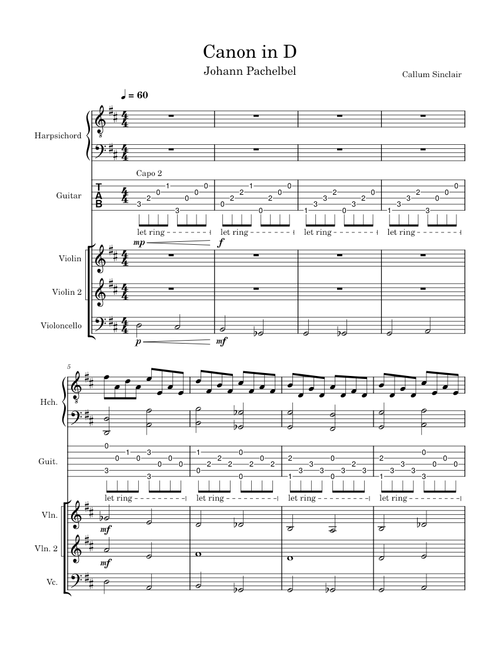 Canon in D: Quintet for Violins, Cello, Harpsichord, and Guitar – Johann Pachelbel