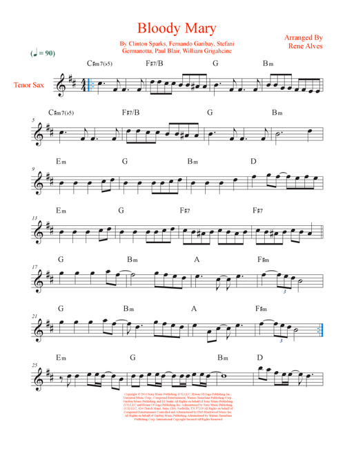 Bloody Mary (Arr. Rene Alves) - Lady Gaga (Tenor Sax Solo)