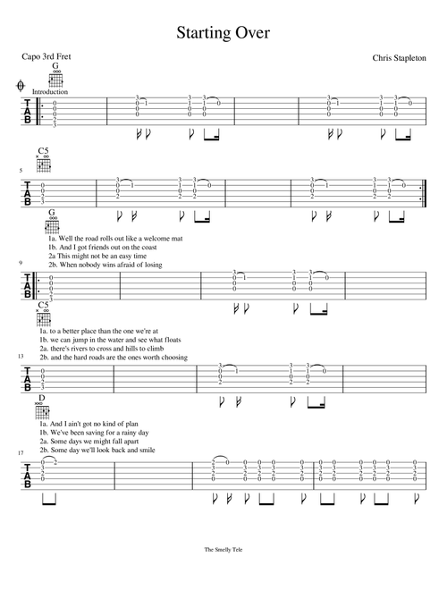 Starting Over (Arr. The Smelly Tele) - Chris Stapleton (Guitar Tab)