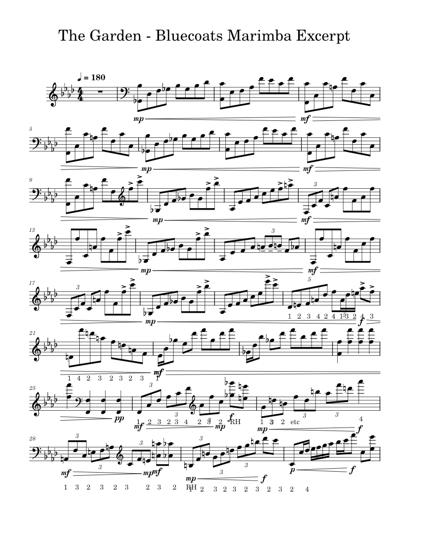 The Garden Brad Mehldau Bluecoats Marimba Excerpt Sheet music for