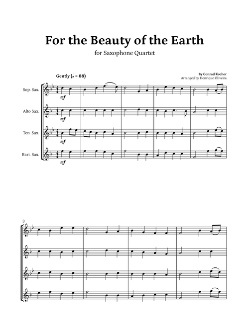 For the Beauty of the Earth (for Saxophone Quartet) - Easter Hymn (Arr. Henrique Oliveira) - Conrad Kocher (Woodwind Ensemble)
