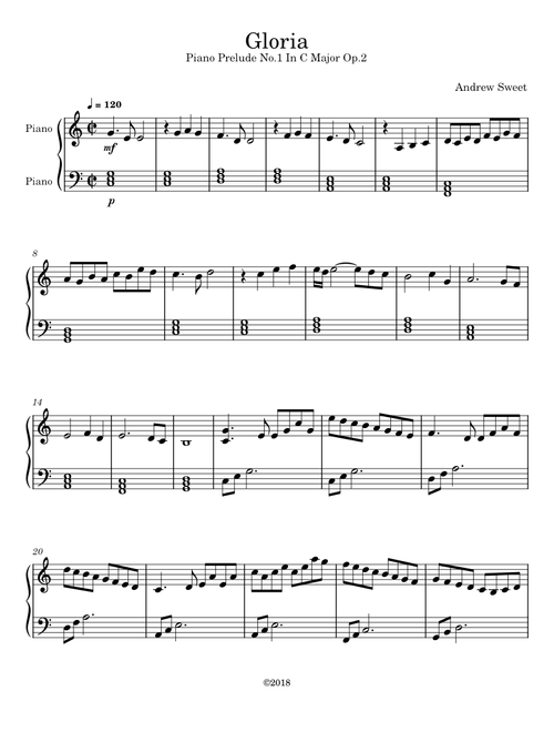 Gloria - Piano Prelude No.1 In C Major Op.2