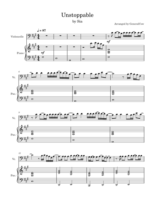 Unstoppable – Sia (Cello Solo w/ Piano Accompaniment)